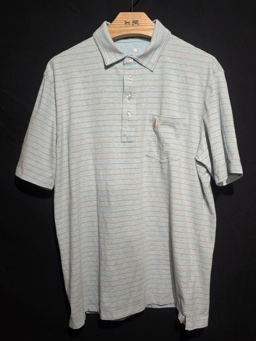 Johnnie-O Hangin' Out Men's Neese SS Polo - Antiqua (Blue / Coral Striped) Sz L